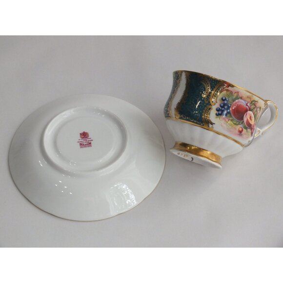 Paragon Orchard Fruit Tea Cup Saucer Pattern Turquoise Green Gold gilt teacup - Picture 9 of 14